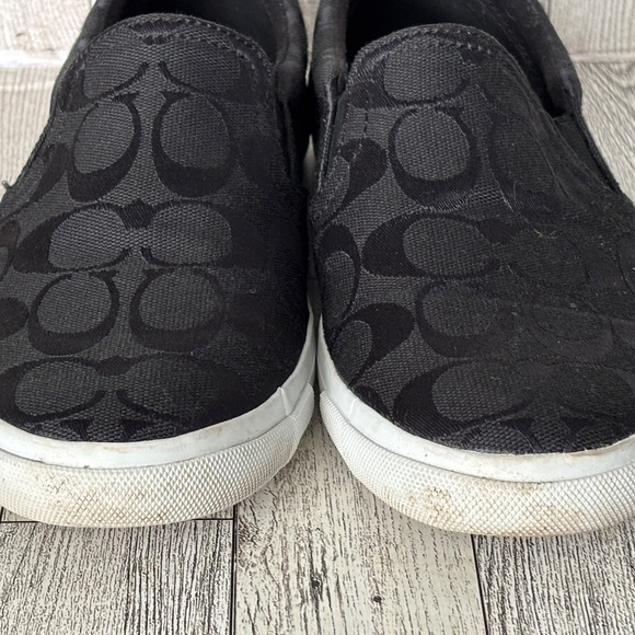 COACH Alegra Womens Size 8.5 Monogram Logo Black White Slip On Shoes Sneakers - Picture 3 of 13